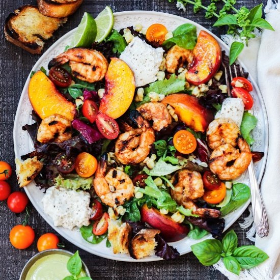 grilled shrimp & peach salad