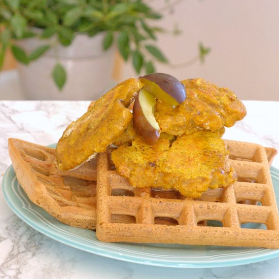 Waffles with vegan chicken