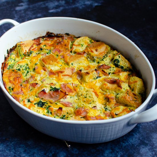 Ham, Spinach and Cheddar Strata