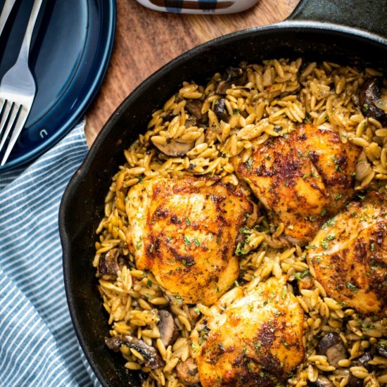 One Pan Chicken and Mushroom Orzo