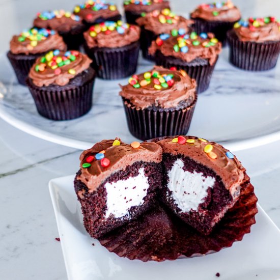 Marshmallow Filled Choco Cupcakes