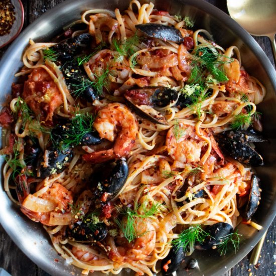 Spicy Tomato Seafood Pasta