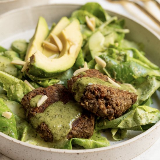 Lentil Cake and Avocado Salad