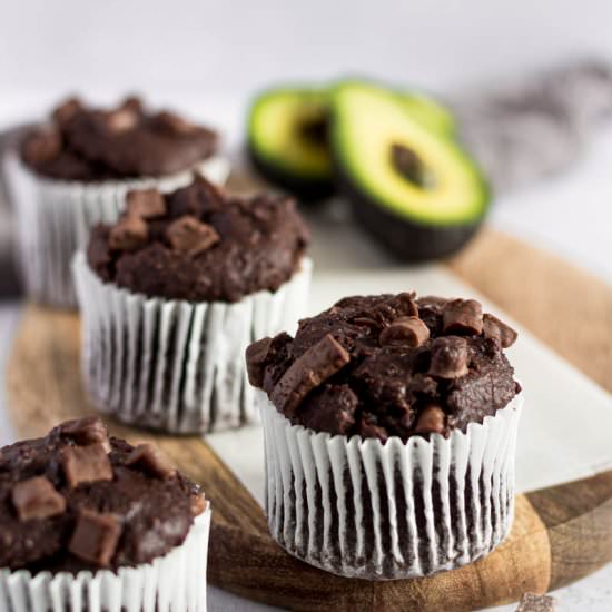 fudgy chocolate avocado muffins