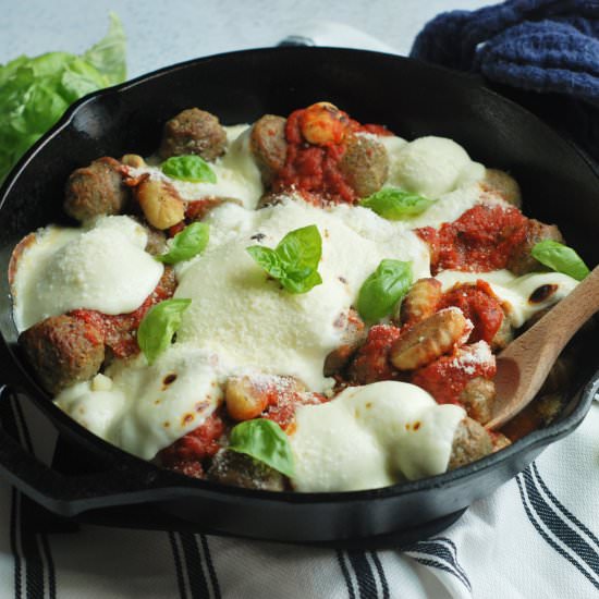 Cheesy Skillet Meatball Gnocchi