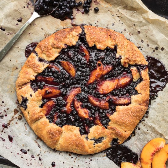 Peach, blueberry and ginger galette