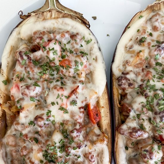 Tomato and Pork Stuffed Eggplant