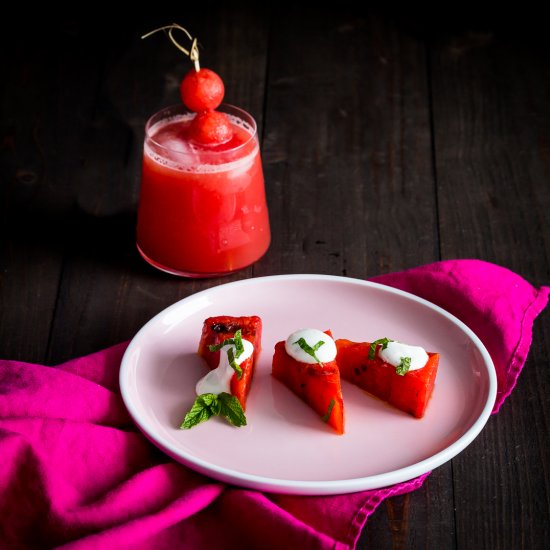 Grilled Watermelon Salad with crema