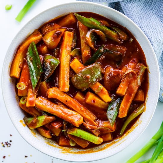 Korean Tteokbokki with Peppers