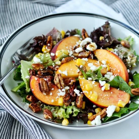 Mixed Greens, Peach, and Corn Salad