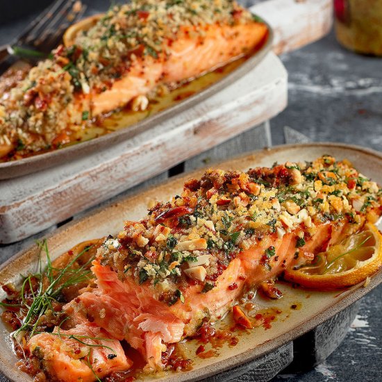 Baked Pecan Panko Crusted Salmon