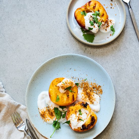 Grilled Peaches w/ Yogurt & Dukkah