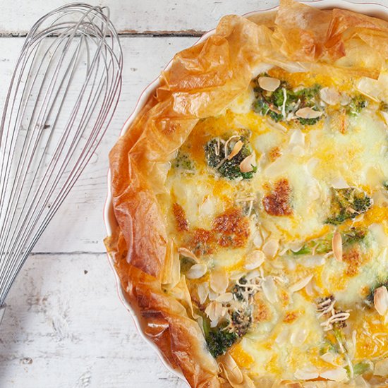 Vegetarian broccoli filo tart