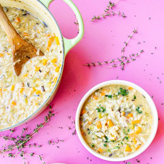 Vegan Wild Rice Soup with Jackfruit