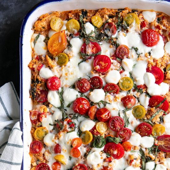 Cheesy Chicken Caprese Casserole