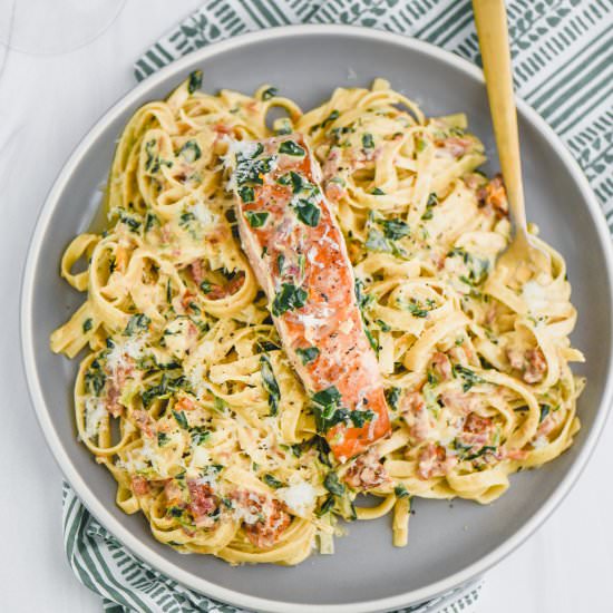 Tuscan Salmon Fettuccine Alfredo