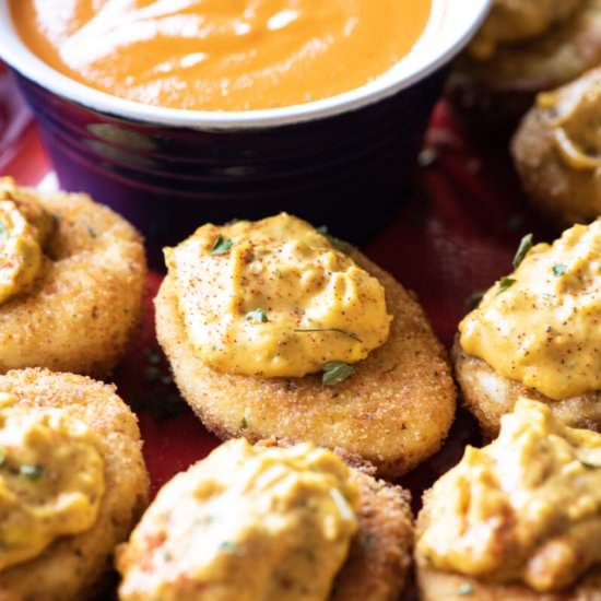 Creamy Buffalo Fried Deviled Eggs