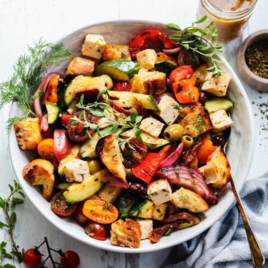 grilled greek panzanella salad