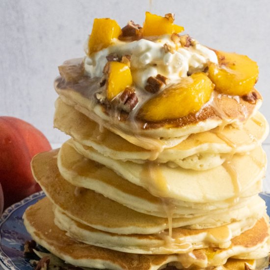 Peach Pancakes with Pecan Syrup