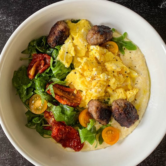 Creamy Polenta with Eggs & Greens