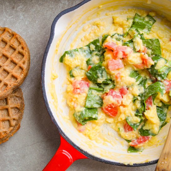 Waffles and Soft Scrambled Eggs