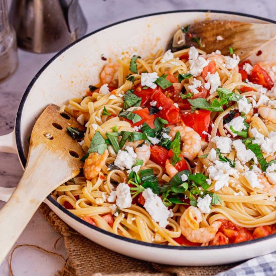 Prawn Linguini with Tomatoes & Feta