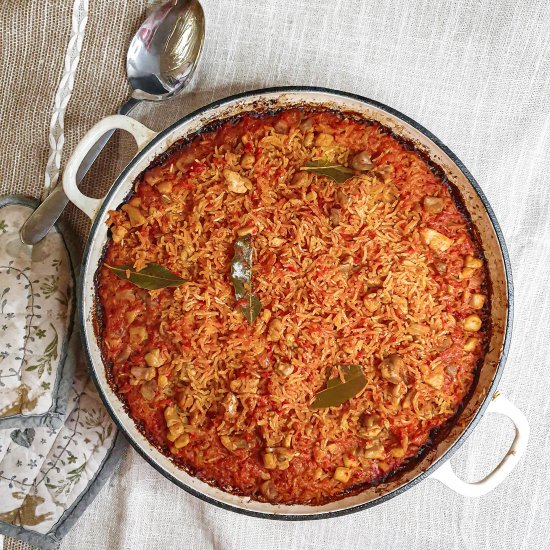 Baked Jollof Rice with Chicken