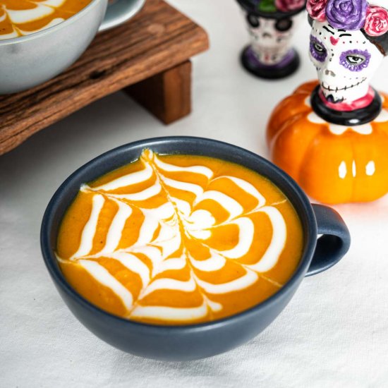 Halloween Spiderweb Carrot Soup