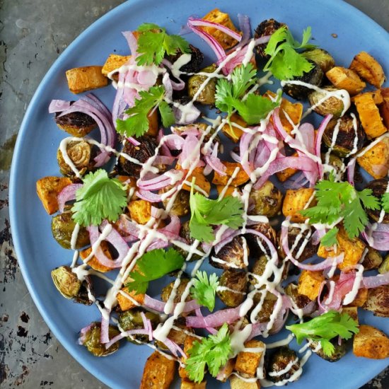 Roasted Sweet Potatoes & Brussels