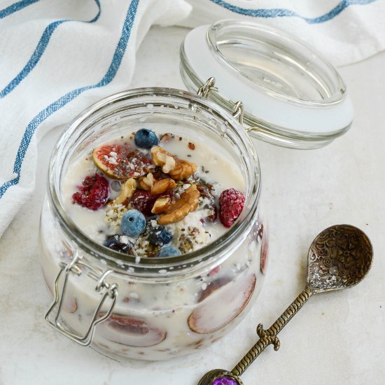 Healthy grain breakfast in a jar