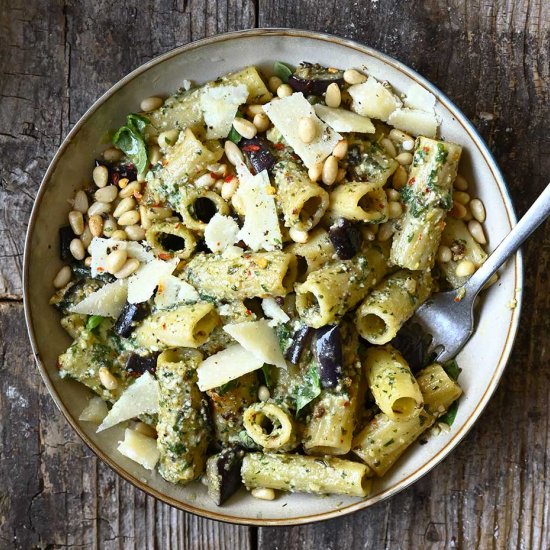 Eggplant Miso Pesto Pasta