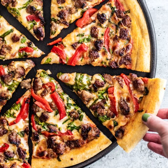 sausage + roasted red pepper pizza