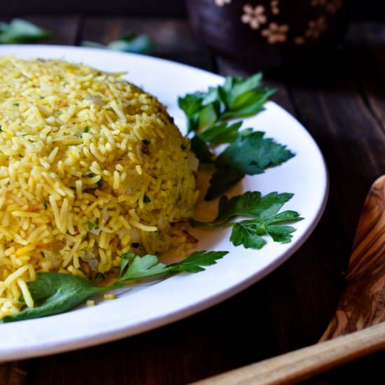 Saffron Rice with Cabbage & Raisins