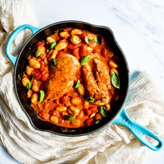 One-pan chicken with gnocchi