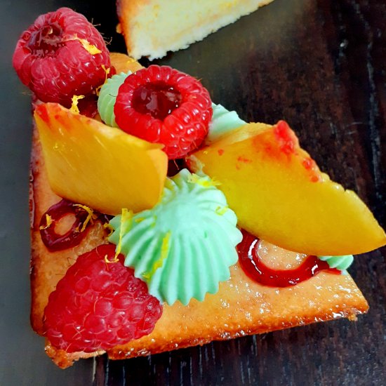 Peach, verbena and raspberry tart