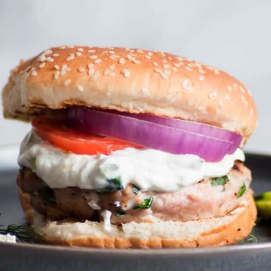 Greek Turkey Burgers w/ Tzatziki