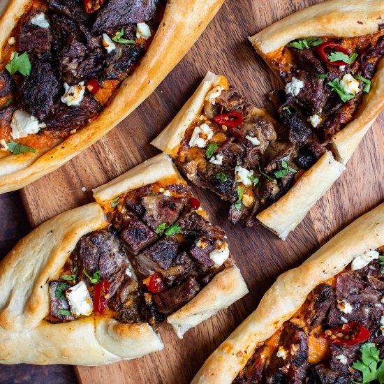 Turkish pide with short ribs