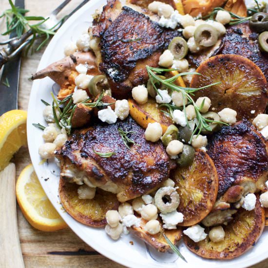 charred chicken with sweet potatoes