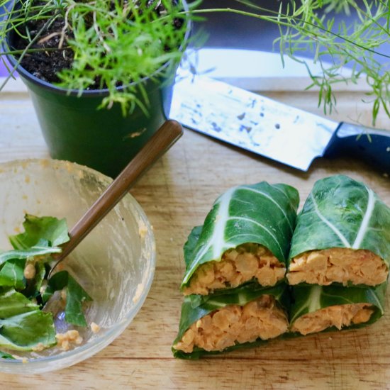 Vegan Buffalo Chickpea Collard Wrap