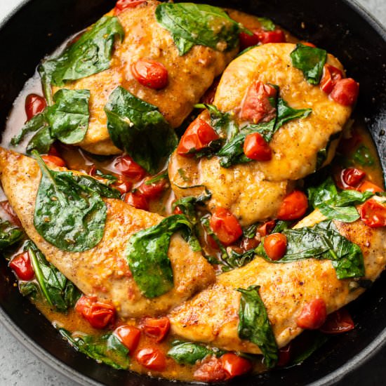 tomato spinach white wine chicken