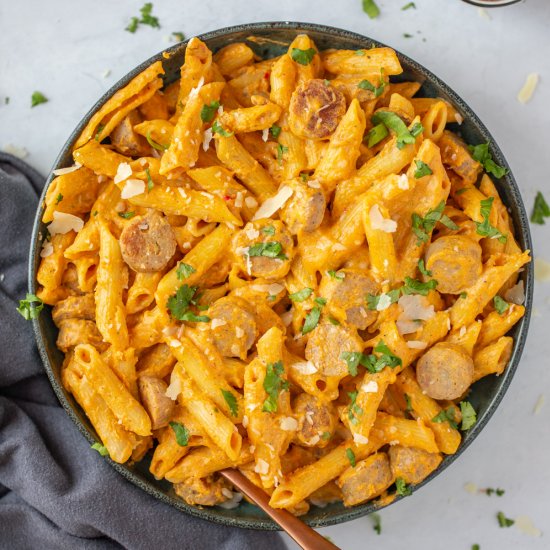 One pot pumpkin and sausage pasta