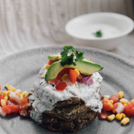 Black Bean Cakes w/ Salsa + Yogurt