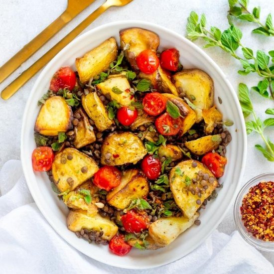 Roast Potatoes and Seasoned Lentils