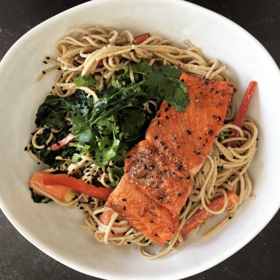 Soba Noodles with Tahini & Salmon