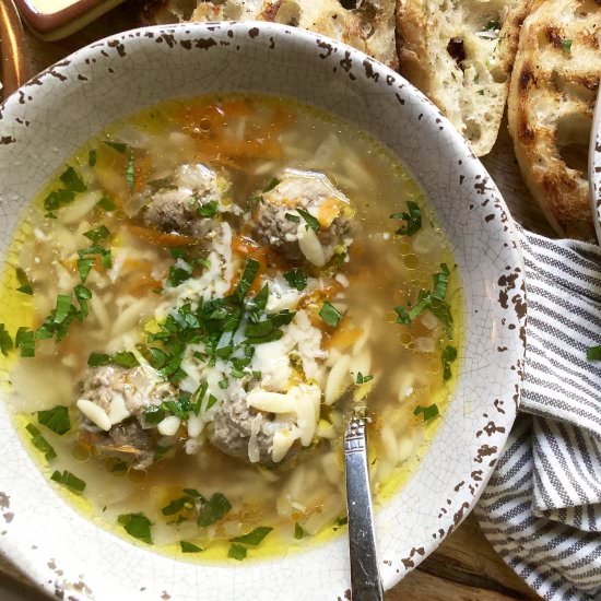 nourishing polpette & orzo in broth