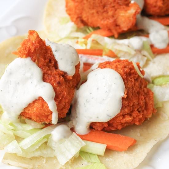 Buffalo cauliflower tacos