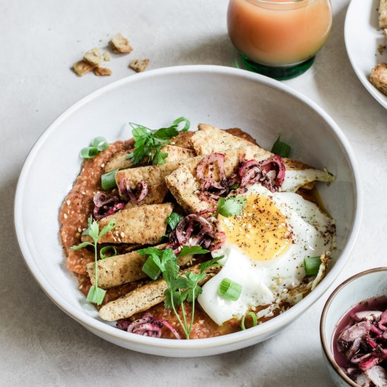 Eggplant Pitaquiles & Sumac Onions