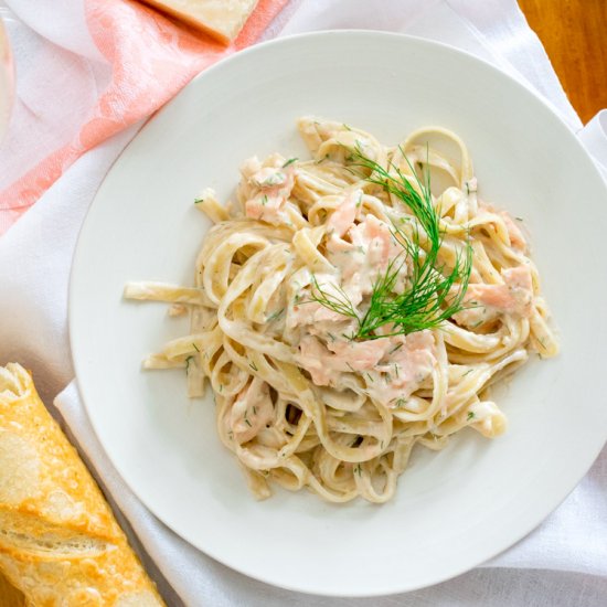 Creamy salmon fettuccini