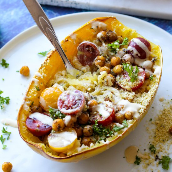 Tahini Alfredo Spaghetti Squash