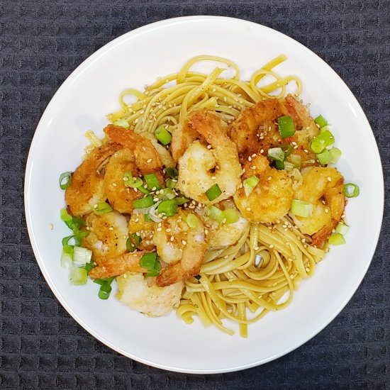 Hoisin Noodles with Tempura Shrimp